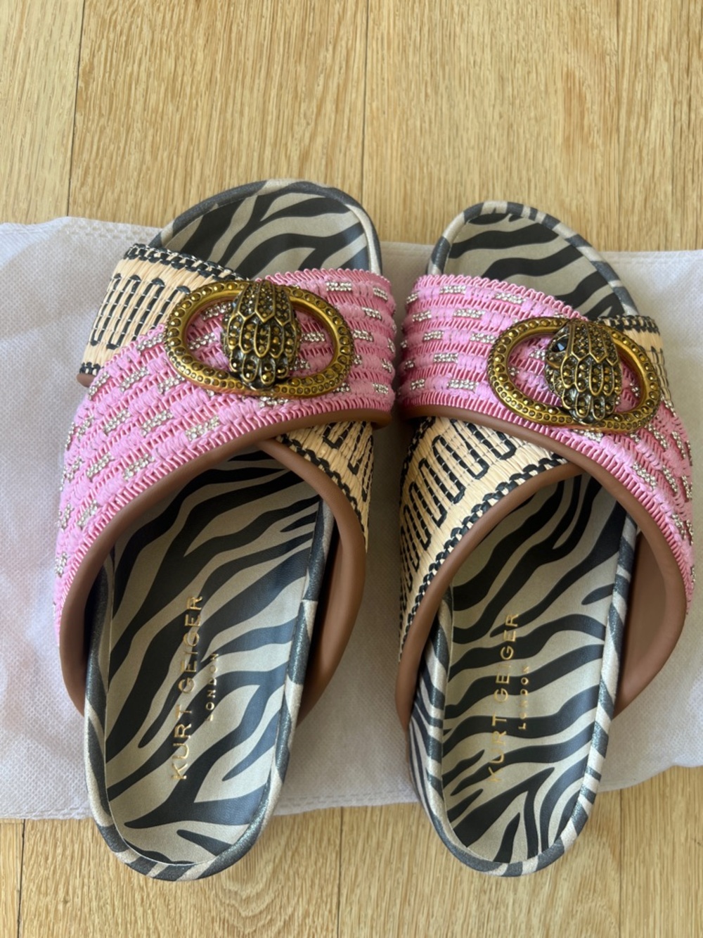 Brand new with original box. 
Kurt Geiger Pink Beaded Slide Sandals